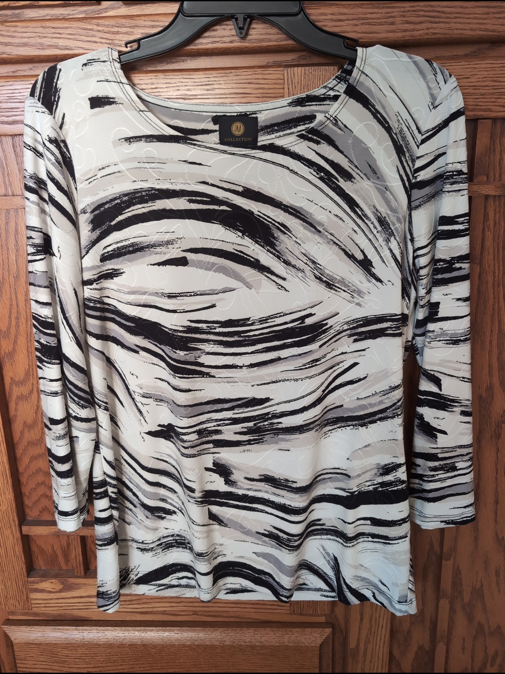 White and Black Brushstroke Crewneck Top - Women